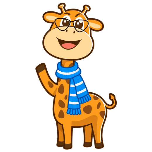 Dotas the giraffe with a blue scarf