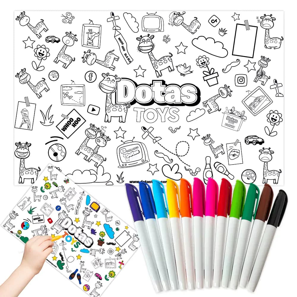 DotasToys Placemat voor Kinderen | Herbruikbaar & Antislip + 12 Stiften