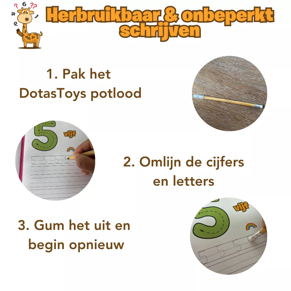 nstructie-afbeelding: herbruikbaar en onbeperkt schrijven met DotasToys