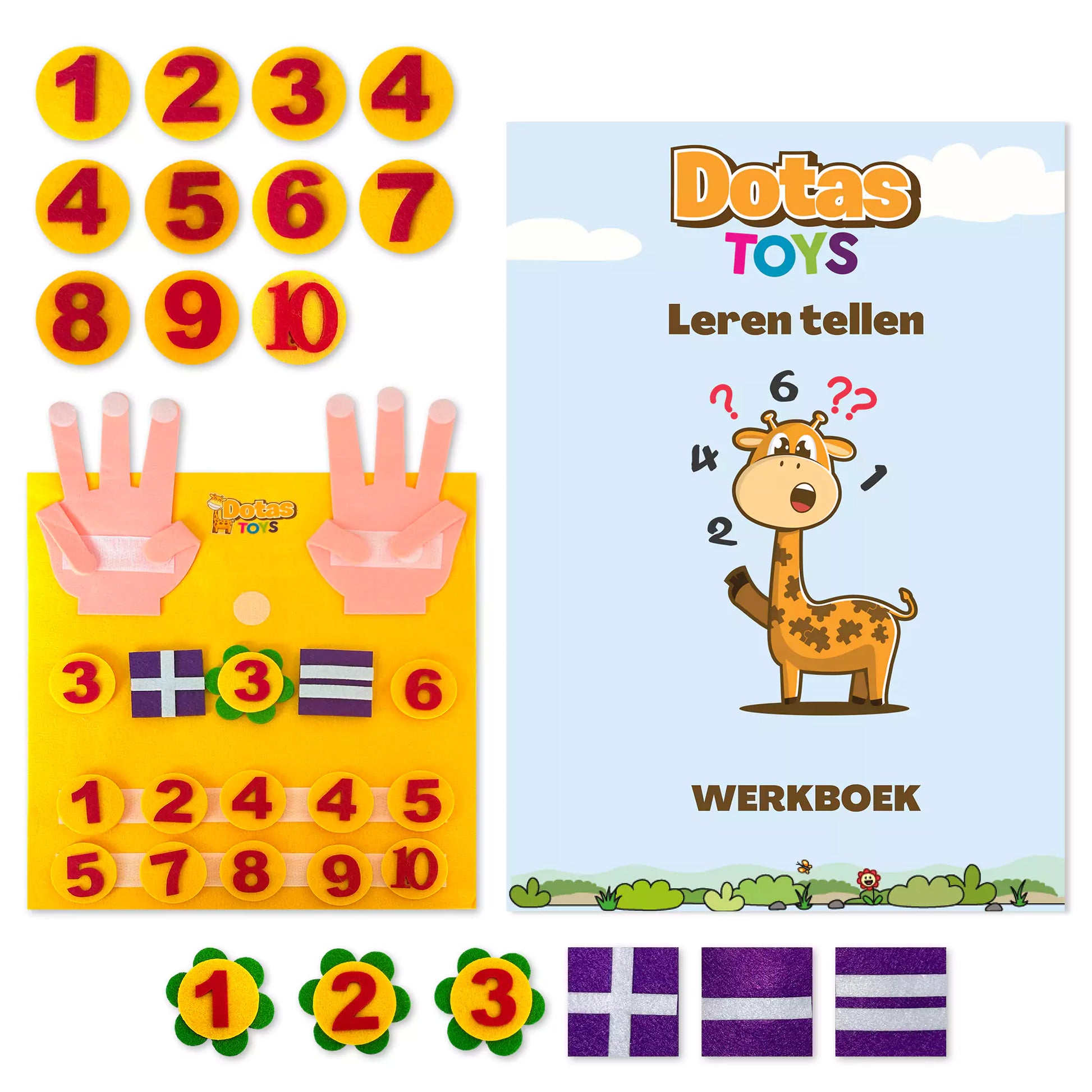 DotasToys telvingers rekenbord met cijfers en rekentekens inclusief werkboek Leren Tellen