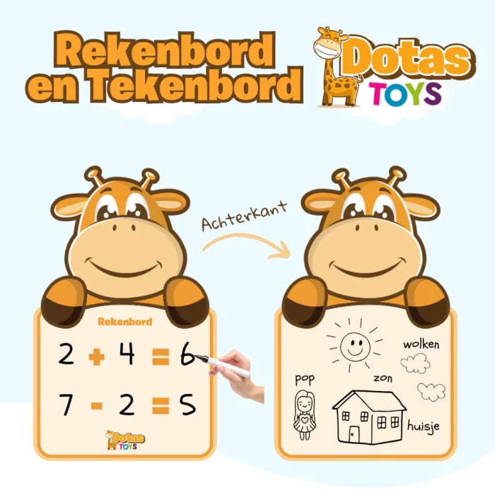 DotasToys rekenbord set voor kinderen met whiteboard stift, telstokjes en werkboek Leren Tellen