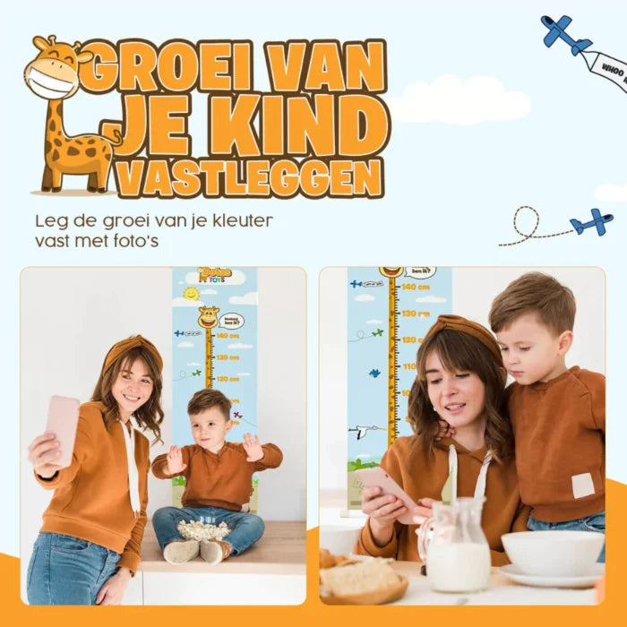 Groei van je kind vastleggen met foto’s bij de DotasToys groeimeter met Dotas de giraf