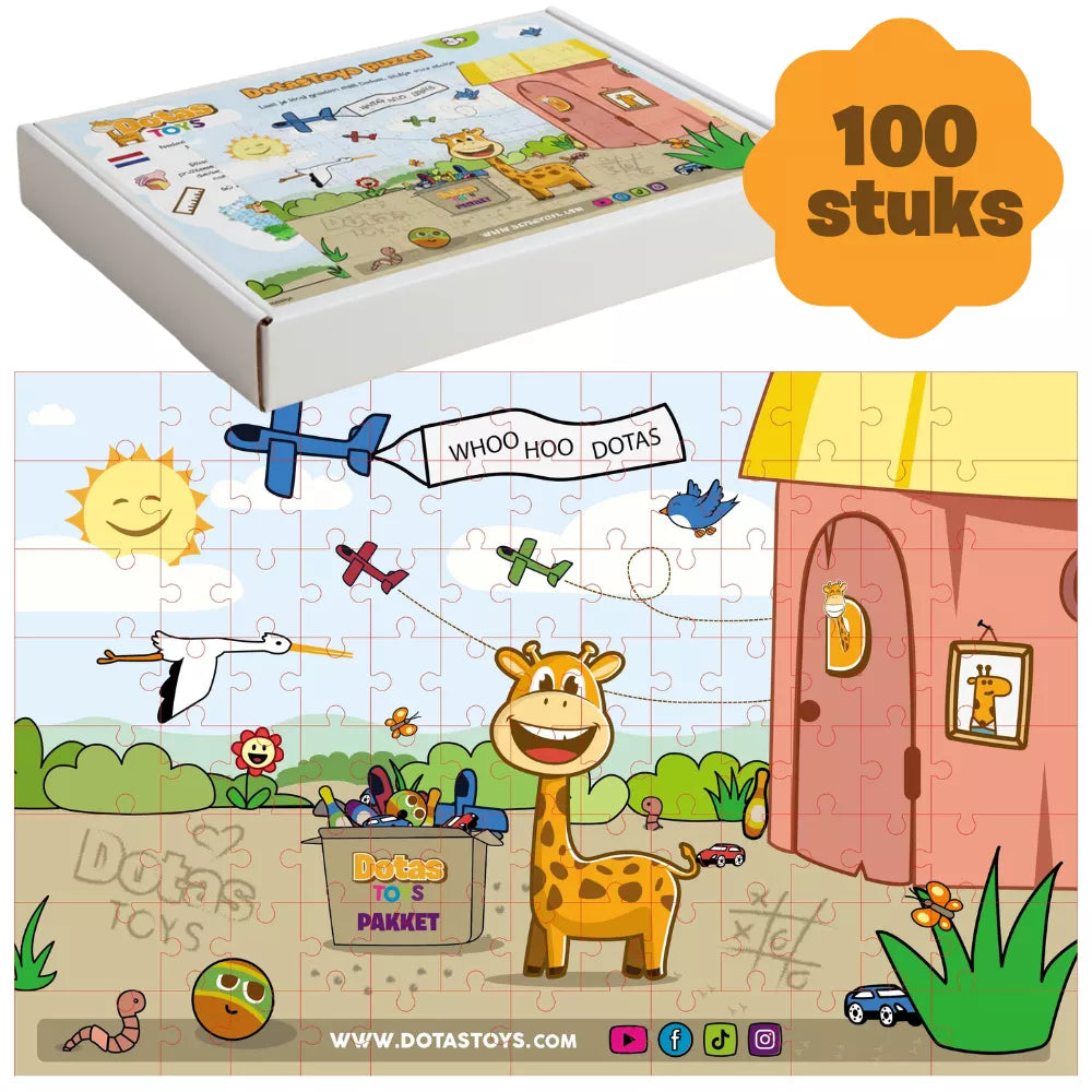 DotasToys kinderpuzzel met 100 stukjes en vrolijke Dotas de giraf illustratie (puzzel in doos)