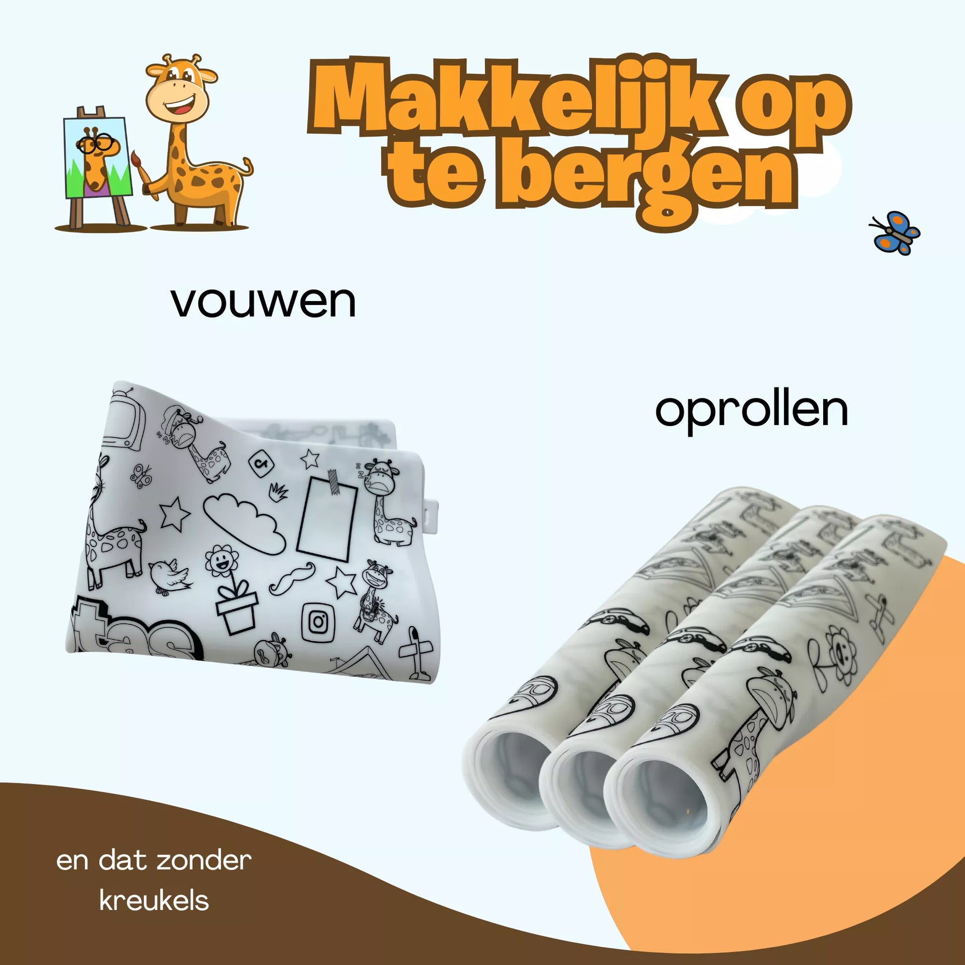 DotasToys herbruikbare kleurplacemat is makkelijk op te bergen door te vouwen of op te rollen zonder kreukels