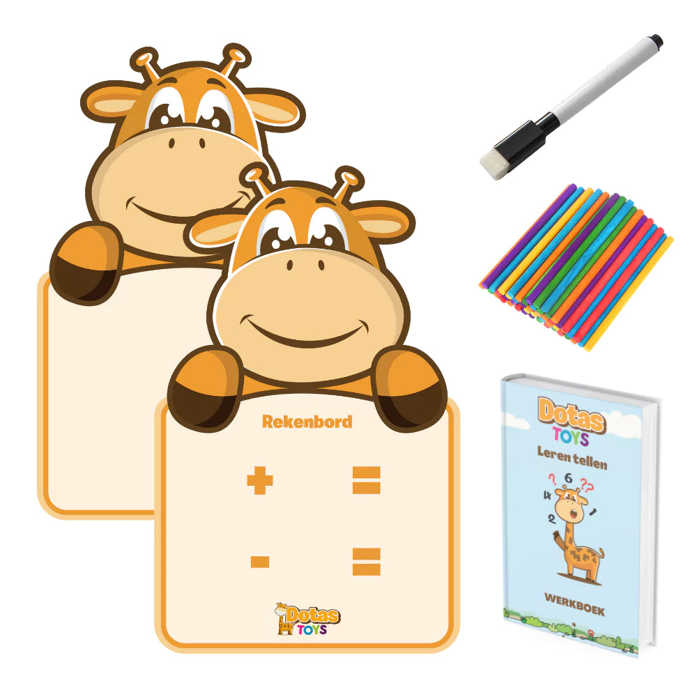 DotasToys rekenbord set voor kinderen met whiteboard stift, telstokjes en werkboek Leren Tellen
