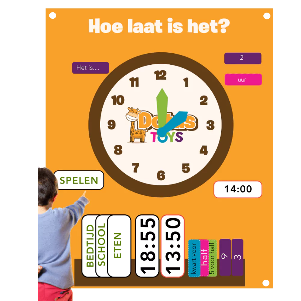 DotasToys vilten kinderklok oefenklok voor kinderen 4–6 jaar om klokkijken te leren (analoog en digitaal)