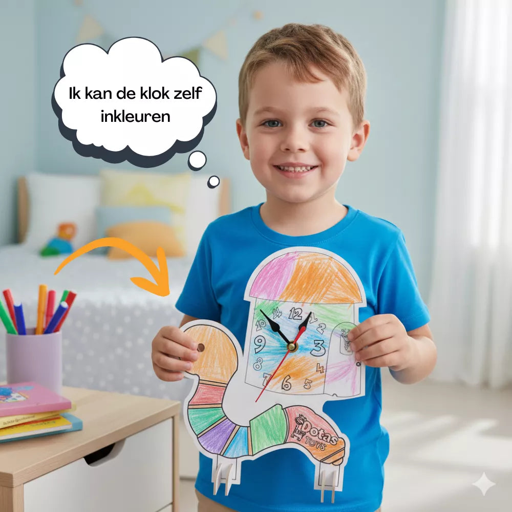 DotasToys Kinderklok Knutselset - gekleurde klok met Dotas huisje vorm en draaibare wijzers