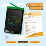 Inhoud pakket DotasToys tekentablet - LCD tablet, pen, handleiding en knoopcelbatterij voor creatief en educatief leren.