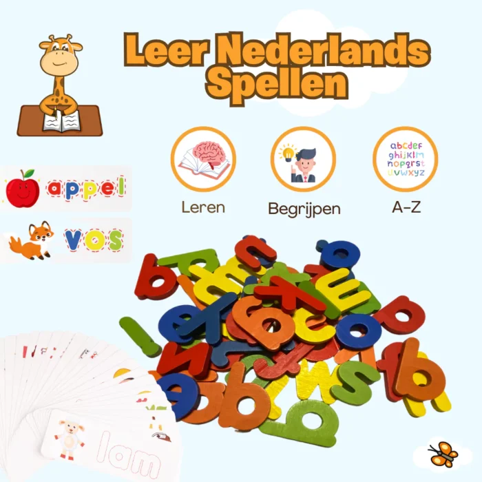 DotasToys Nederlandse woorden leren - educatief speelgoed voor kinderen, leren, begrijpen en alfabet oefenen met kleurrijke letters.