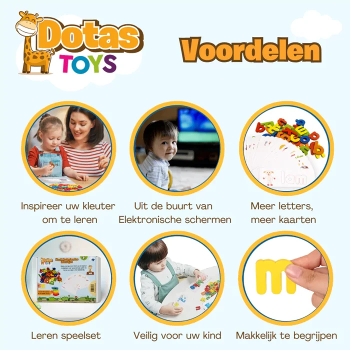Voordelen van DotasToys educatief speelgoed voor kinderen - stimuleert leren, vermindert schermtijd, veilig en makkelijk te begrijpen.