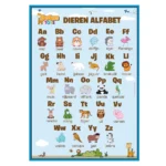 Educatieve dieren alfabet poster met 26 vrolijke dierenillustraties, van aap tot zebra, voor het leren van het Nederlandse ABC