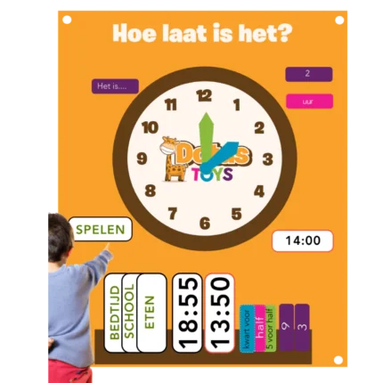 Klok Leren Kijken met DotasToys Viltenklok. Oefenklok voor kinderen van 4-8 om alles over klokijken te leren.